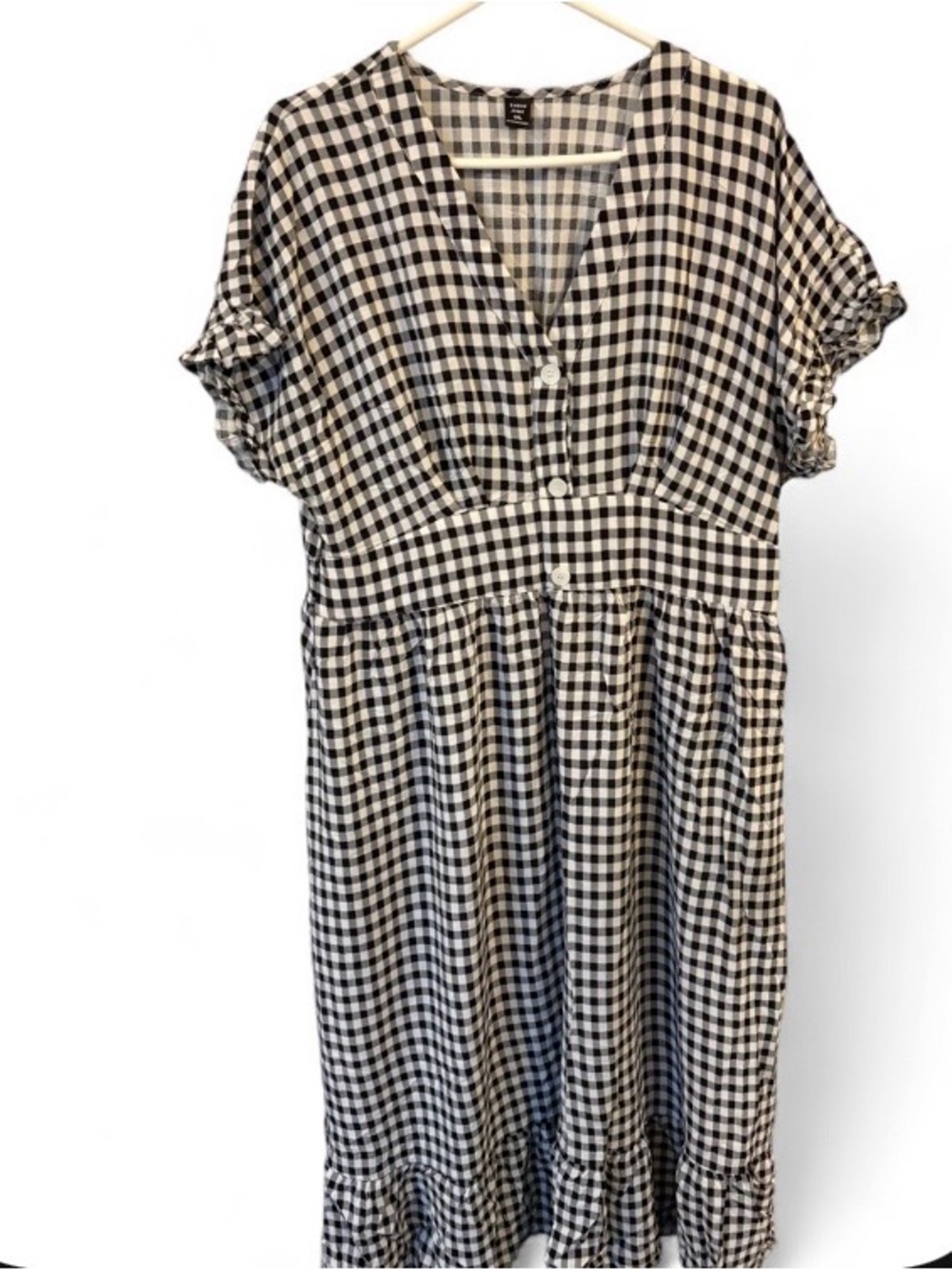 SHEIN Black & White Gingham Curve Button-Front Dress